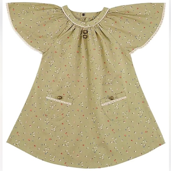 LA FAUTE A VOLTAIRE BUTTERFLY floral butterfly sleeve Khaki green 2T - Picture 2 of 8